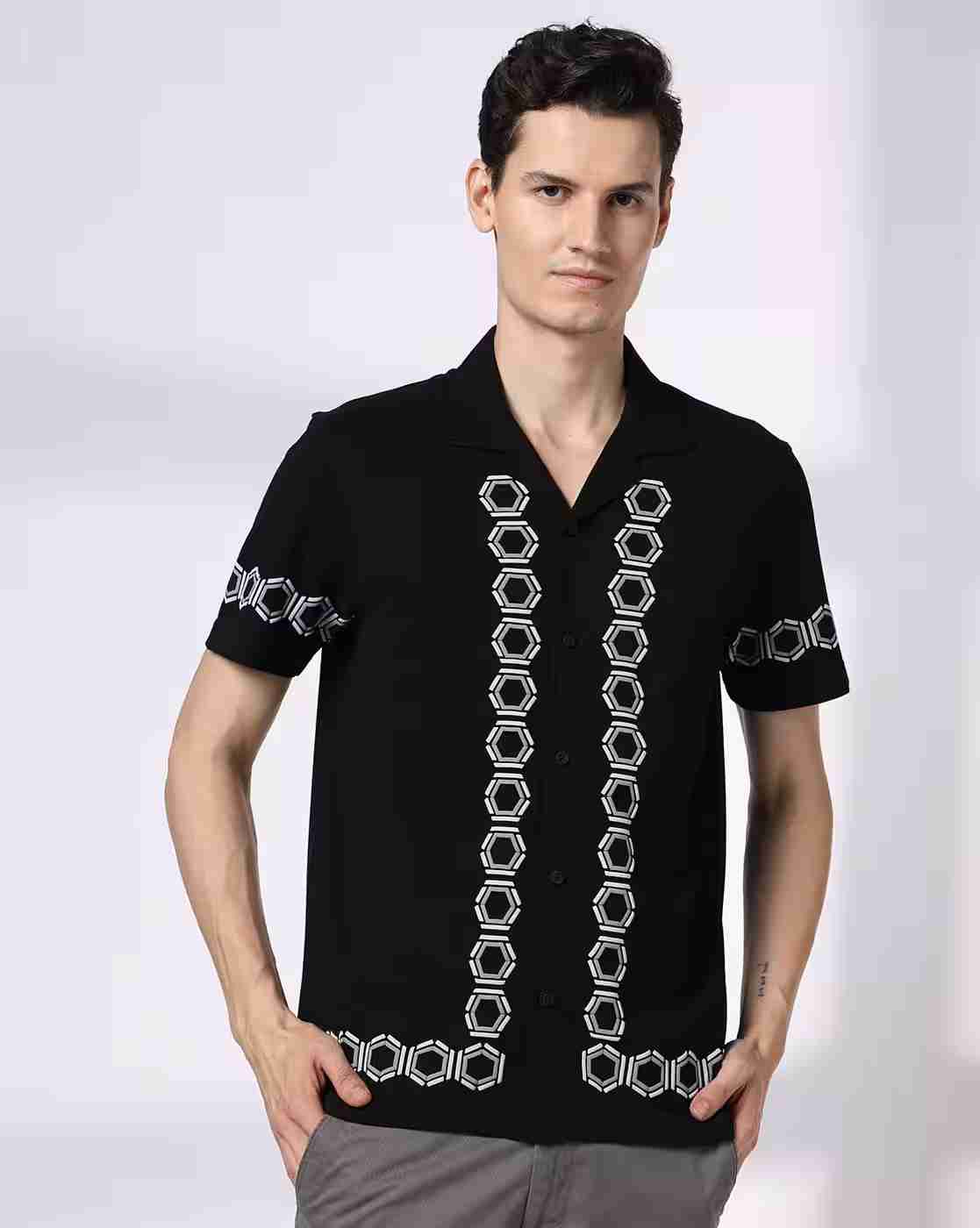 John Players | Men Geometric Print Slim Fit Shirt|3