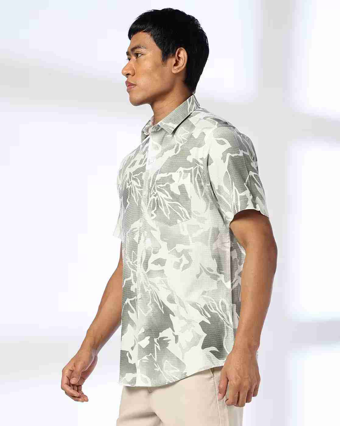 JOHN PLAYERS | Men Printed Slim Fit Shirt with Patch Pocket|1