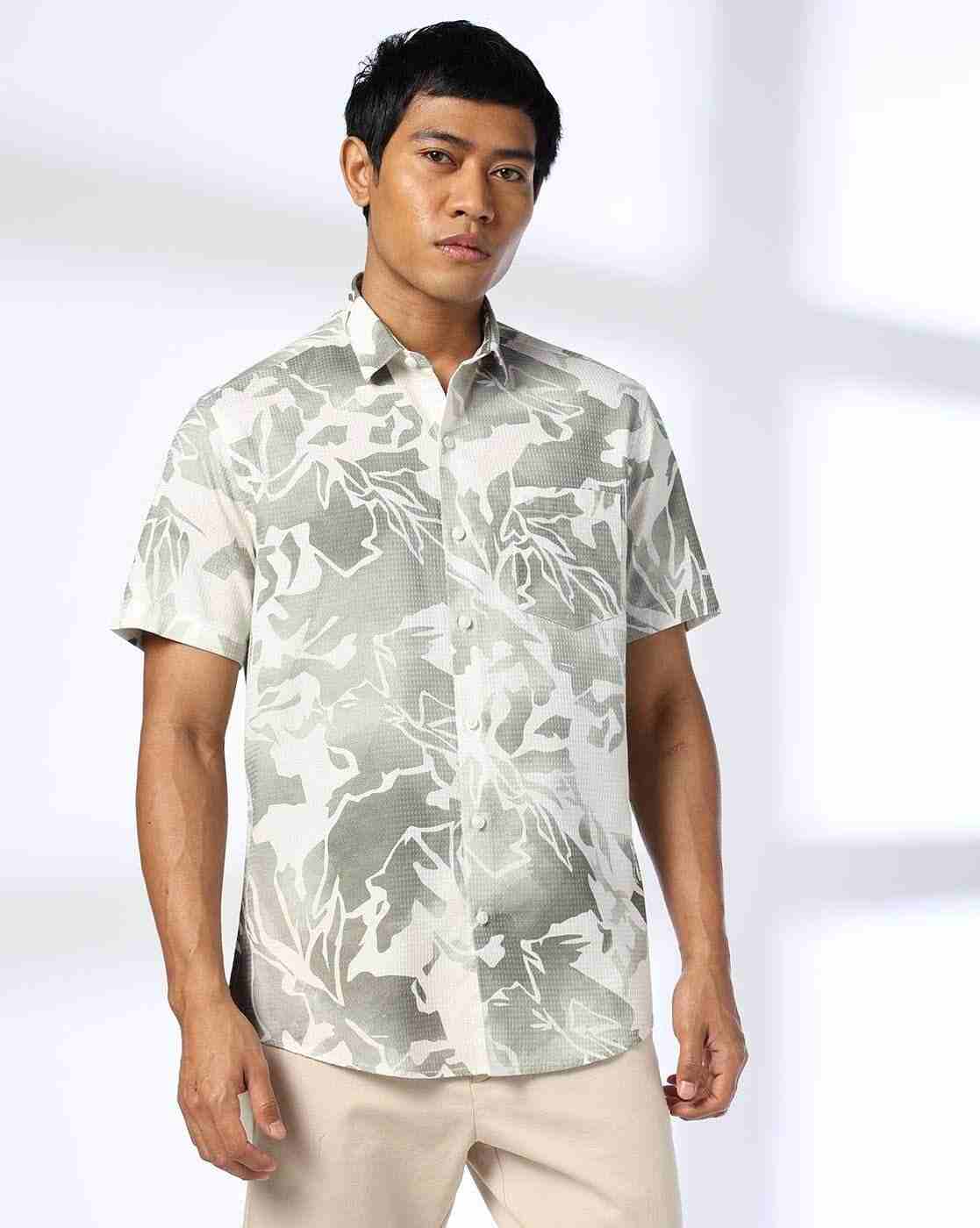 JOHN PLAYERS | Men Printed Slim Fit Shirt with Patch Pocket|3
