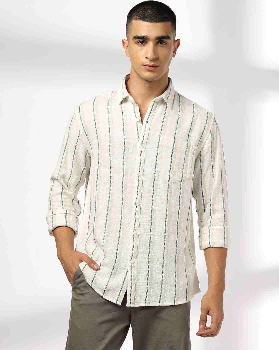 JOHN PLAYERS | Men Striped Slim Fit Shirt with Patch Pocket|0