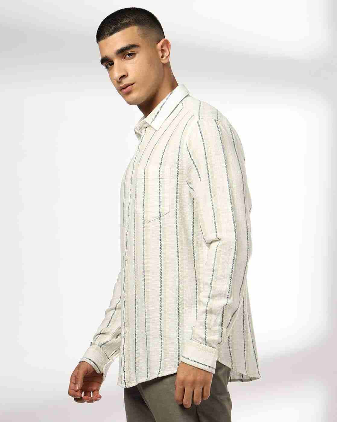 JOHN PLAYERS | Men Striped Slim Fit Shirt with Patch Pocket|1