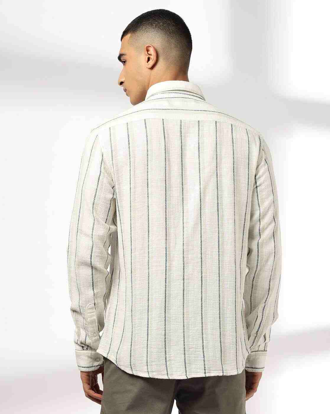 JOHN PLAYERS | Men Striped Slim Fit Shirt with Patch Pocket|2