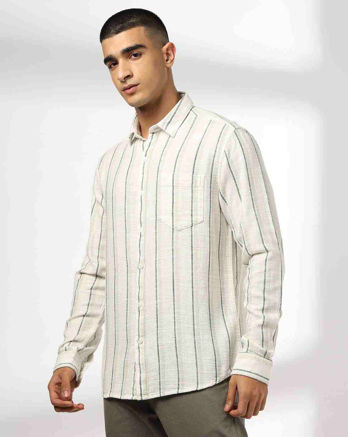 JOHN PLAYERS | Men Striped Slim Fit Shirt with Patch Pocket|3