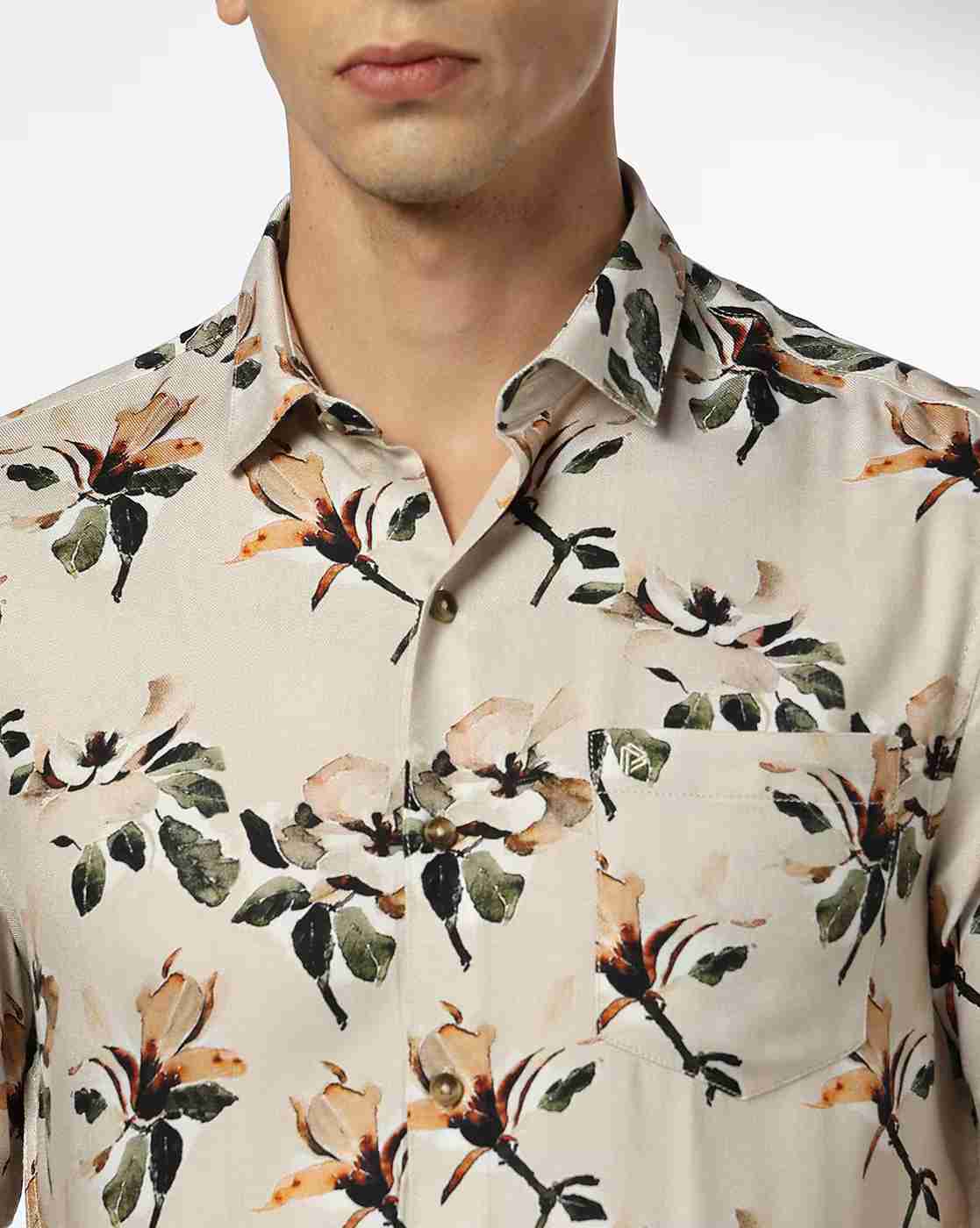 John Players | Men Floral Print Slim Fit Shirt with Patch Pocket|3