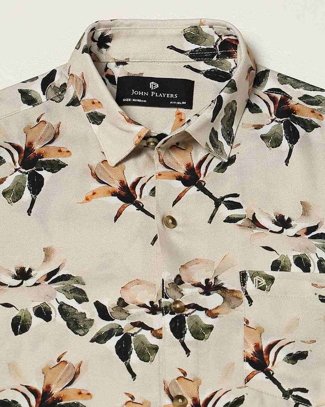 John Players | Men Floral Print Slim Fit Shirt with Patch Pocket|4