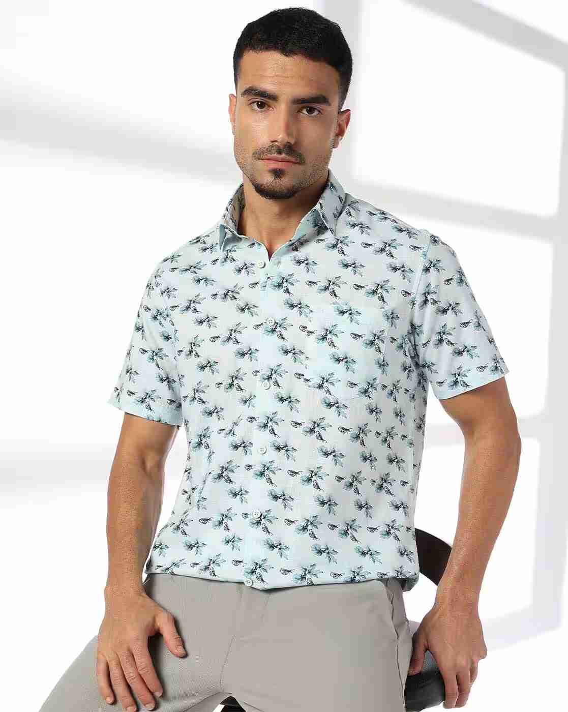 John Players | Men Floral Print Slim Fit Shirt|0