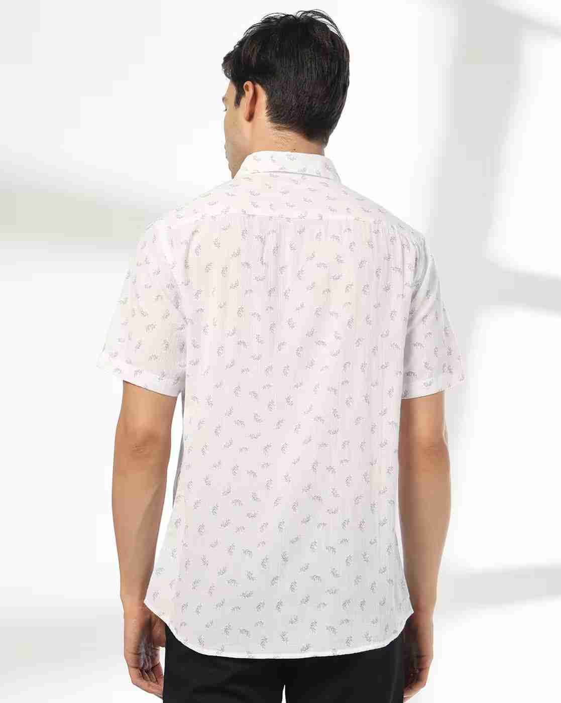 JOHN PLAYERS | Men Leaf Print Slim Fit Shirt with Patch Pocket|2