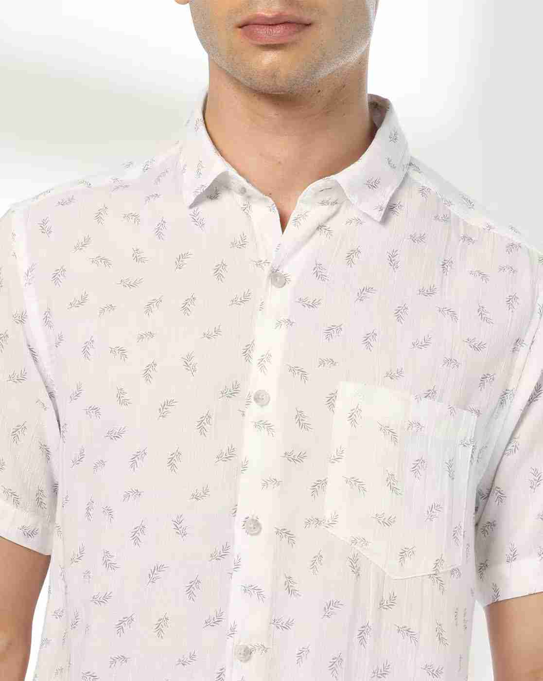 JOHN PLAYERS | Men Leaf Print Slim Fit Shirt with Patch Pocket|4