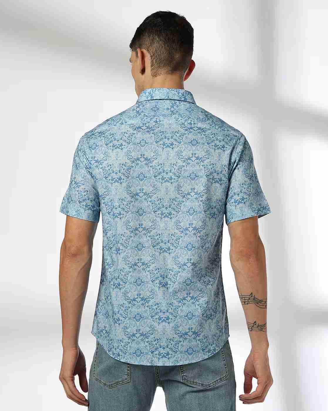 JOHN PLAYERS | Men Floral Print Slim Fit Shirt with Patch Pocket|2