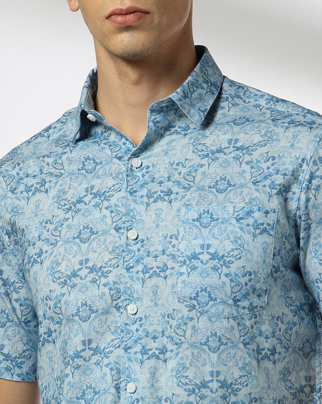 JOHN PLAYERS | Men Floral Print Slim Fit Shirt with Patch Pocket|4
