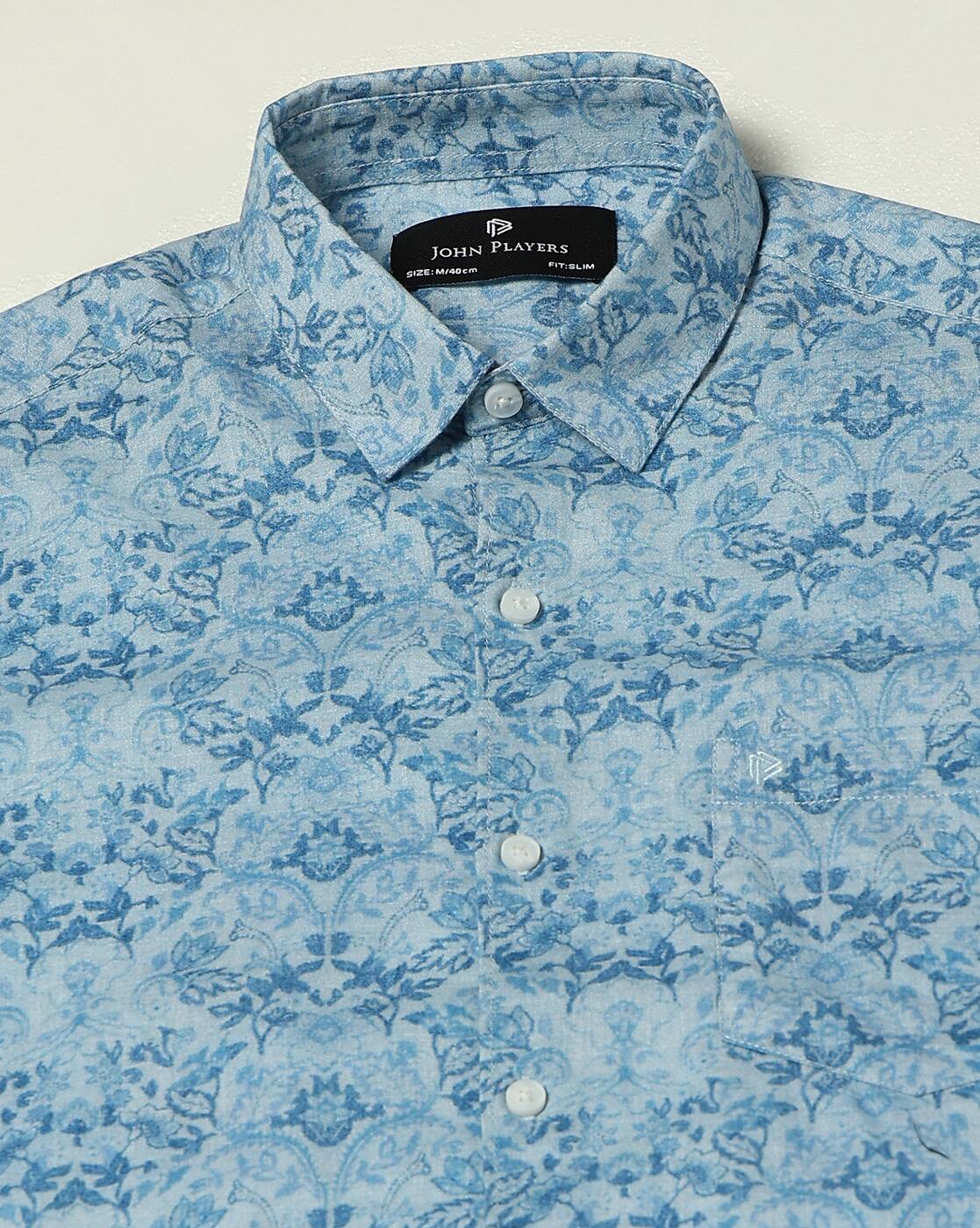 JOHN PLAYERS | Men Floral Print Slim Fit Shirt with Patch Pocket|5
