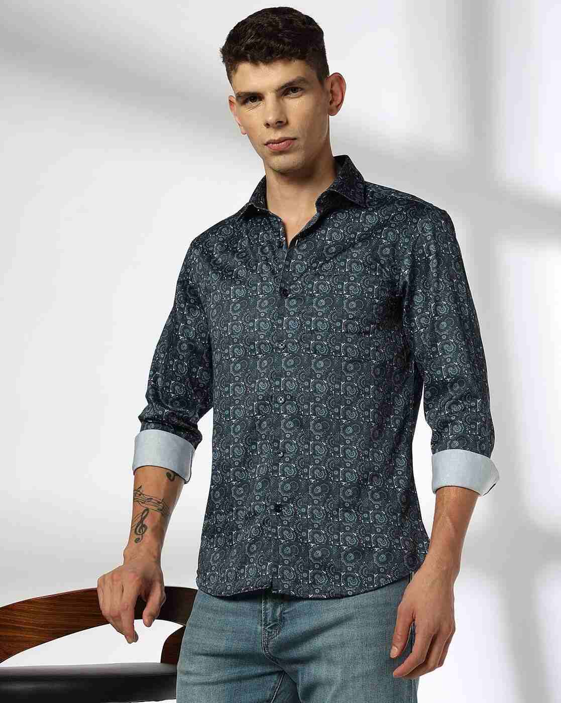JOHN PLAYERS | Men Floral Print Slim Fit Shirt with Patch Pocket|0