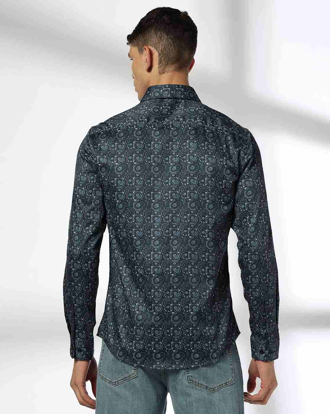 JOHN PLAYERS | Men Floral Print Slim Fit Shirt with Patch Pocket|2