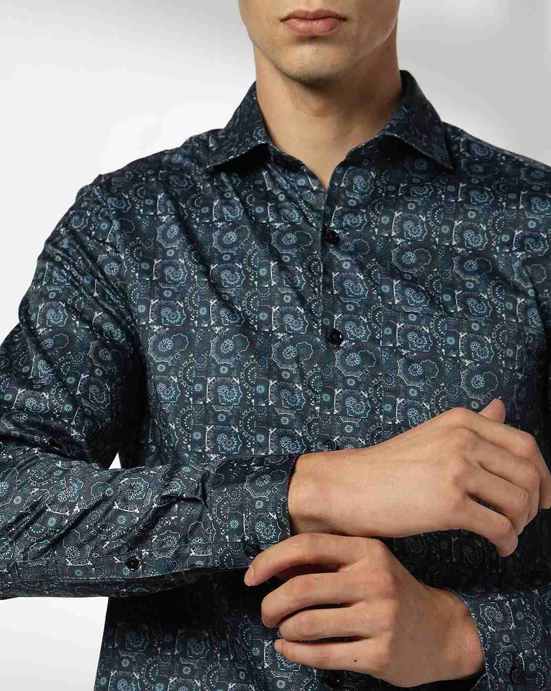 JOHN PLAYERS | Men Floral Print Slim Fit Shirt with Patch Pocket|5