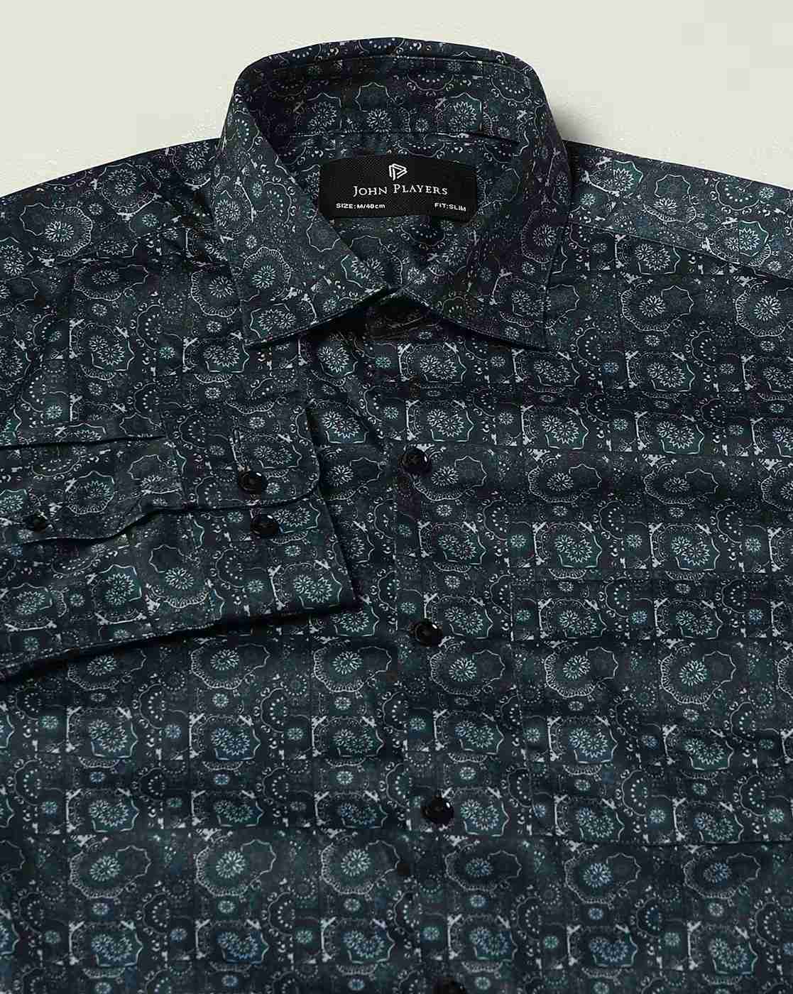 JOHN PLAYERS | Men Floral Print Slim Fit Shirt with Patch Pocket|6