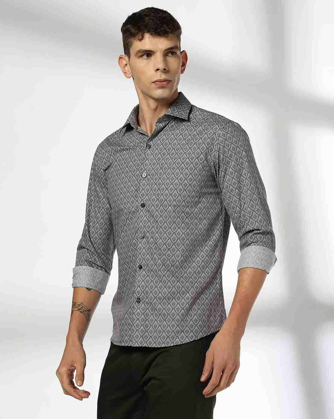 JOHN PLAYERS | Men Geometric Print Slim Fit Shirt with Patch Pocket|0