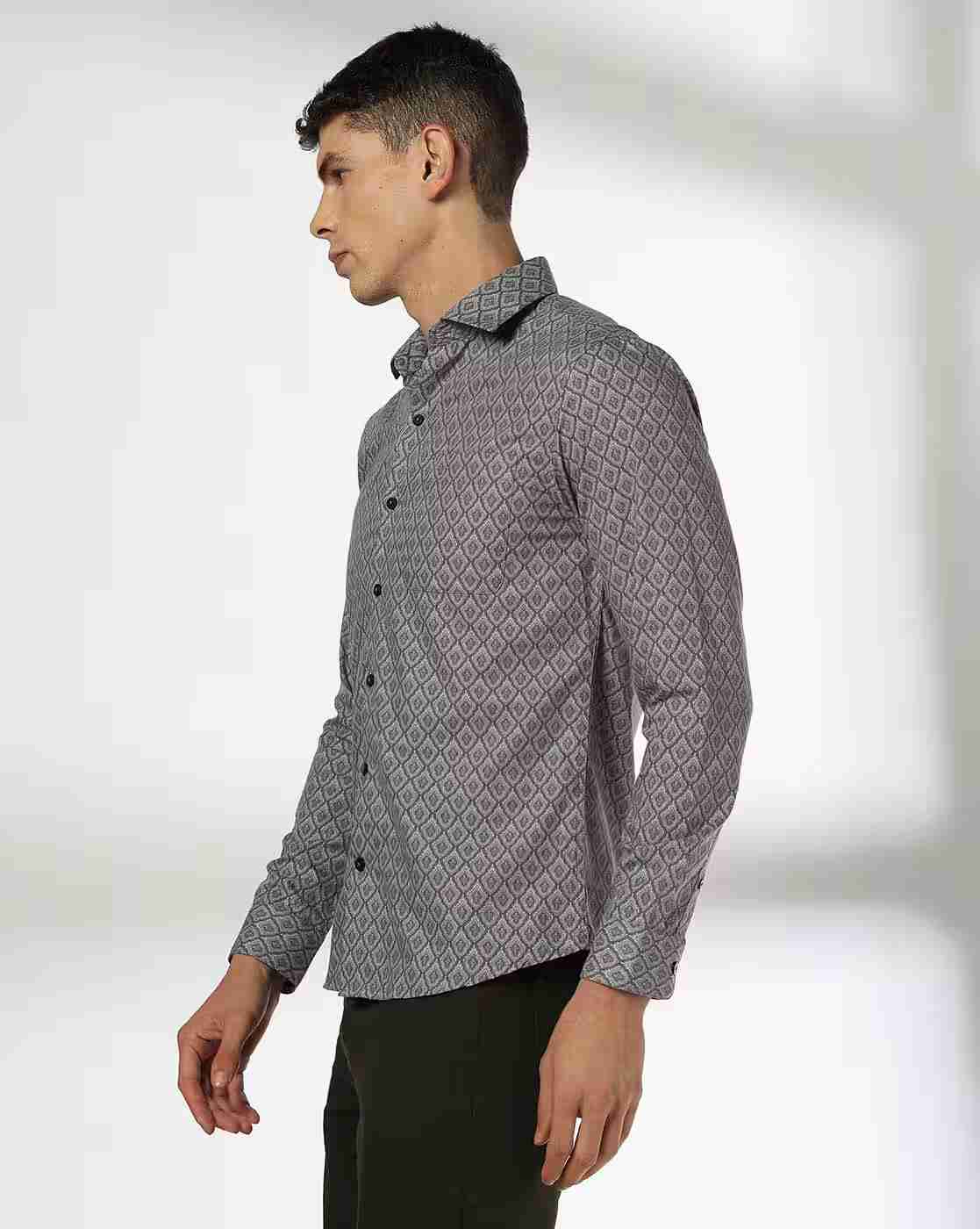 JOHN PLAYERS | Men Geometric Print Slim Fit Shirt with Patch Pocket|1