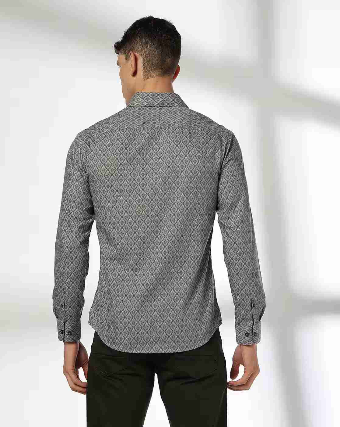 JOHN PLAYERS | Men Geometric Print Slim Fit Shirt with Patch Pocket|2