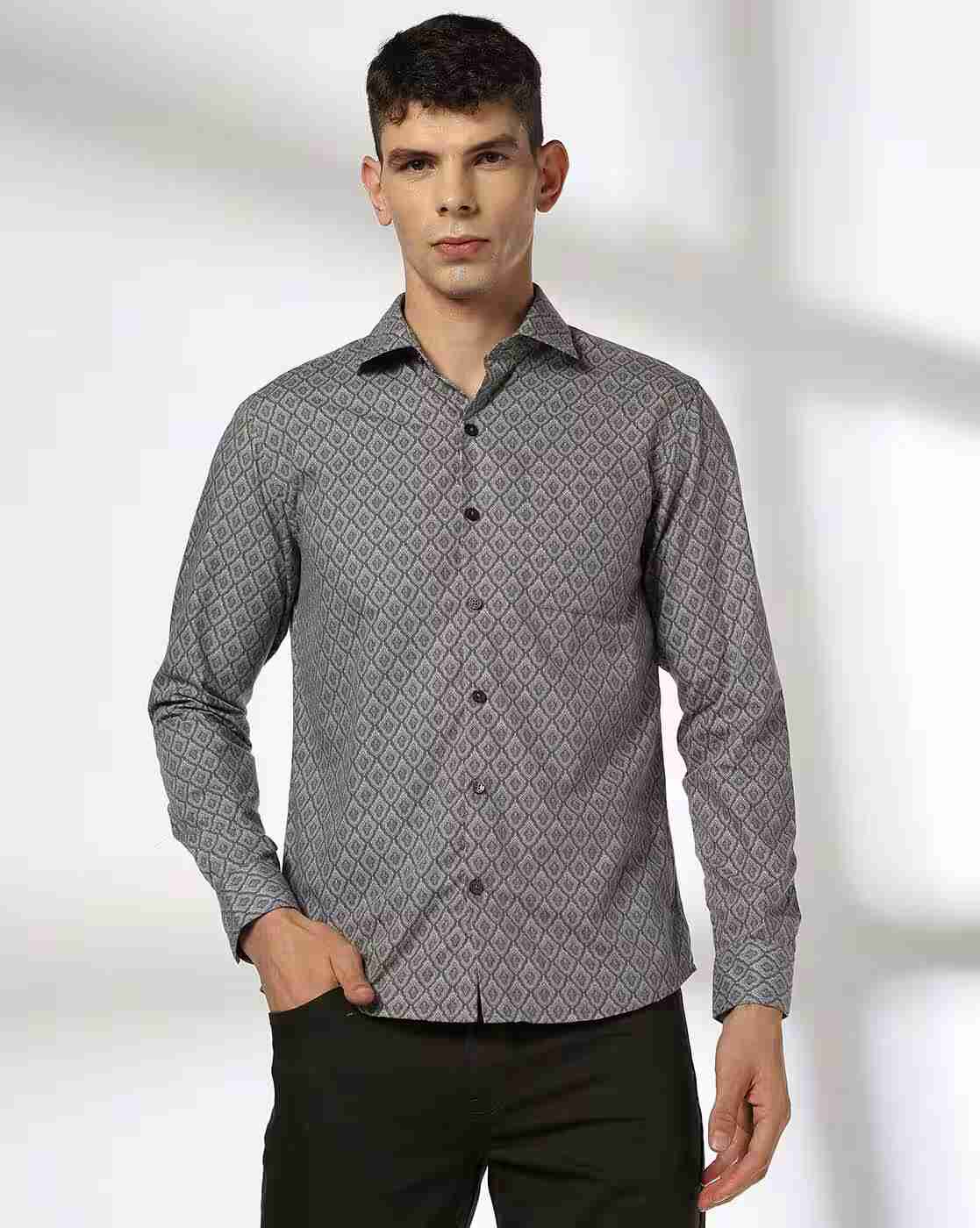 JOHN PLAYERS | Men Geometric Print Slim Fit Shirt with Patch Pocket|3