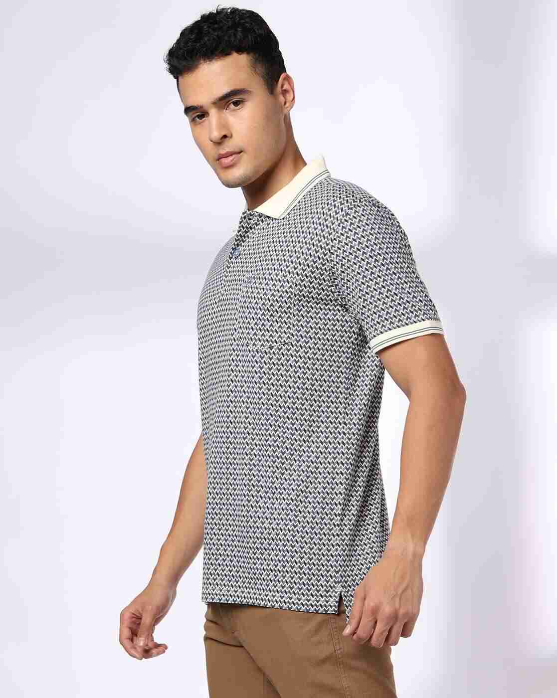 John Players | Men Geometric Print Slim Fit Polo T-Shirt|1