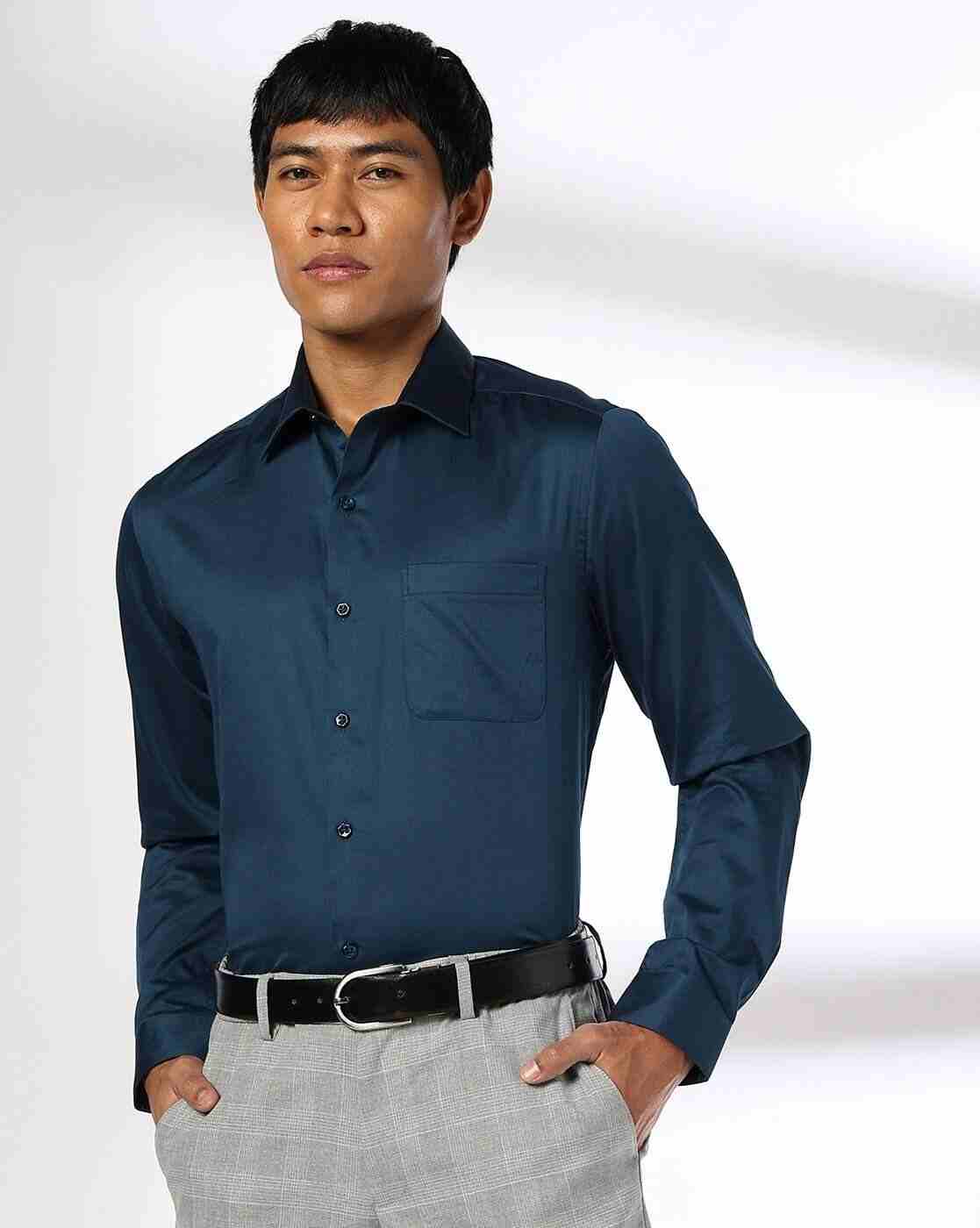 JOHN PLAYERS | Men Slim Fit Shirt with Patch Pocket|0