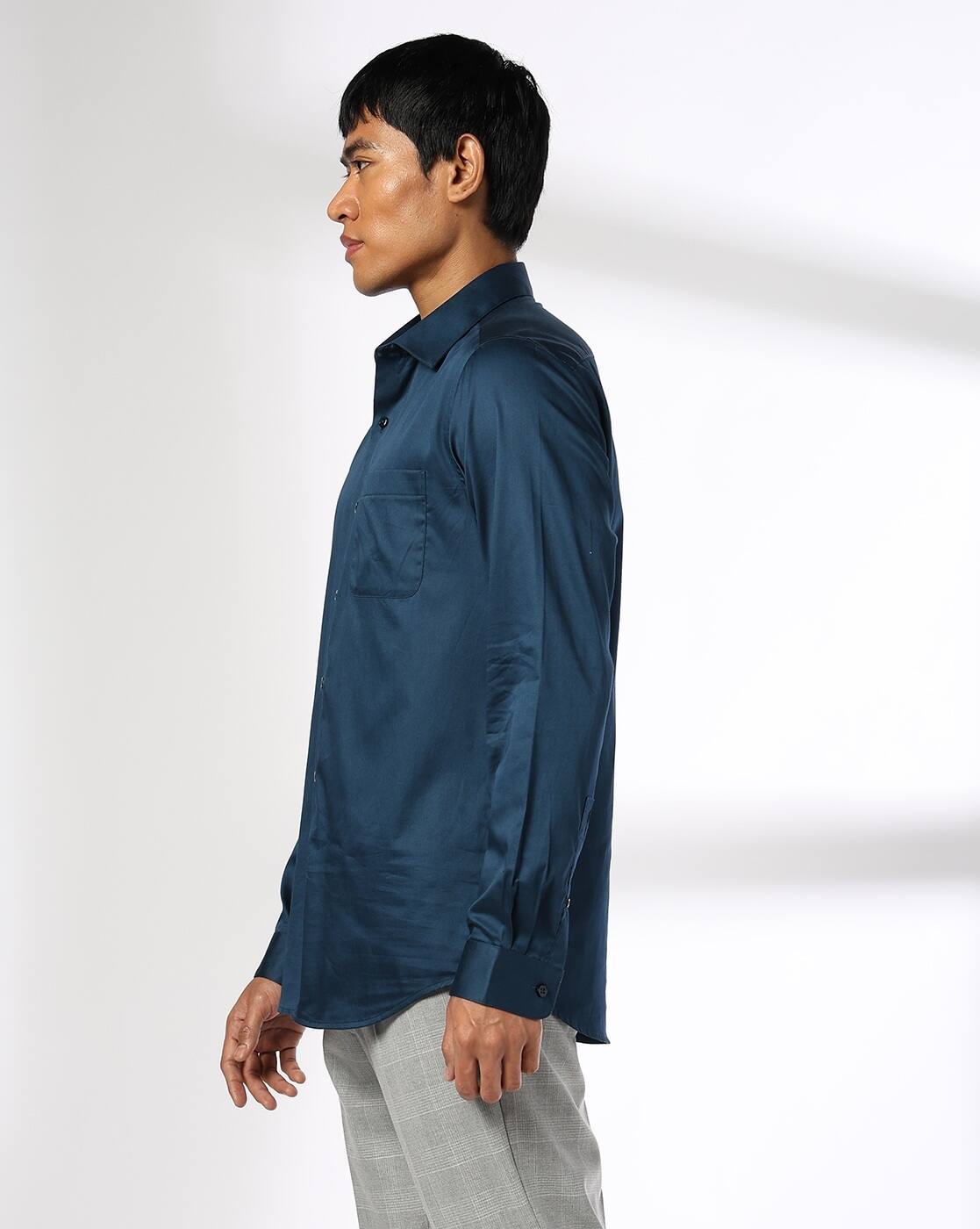 JOHN PLAYERS | Men Slim Fit Shirt with Patch Pocket|1