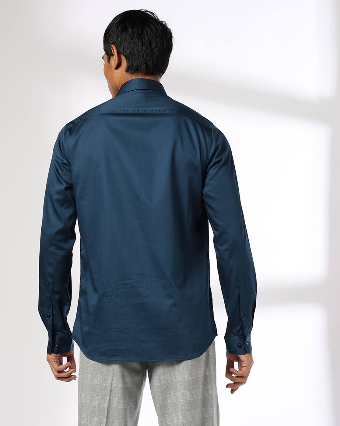JOHN PLAYERS | Men Slim Fit Shirt with Patch Pocket|2