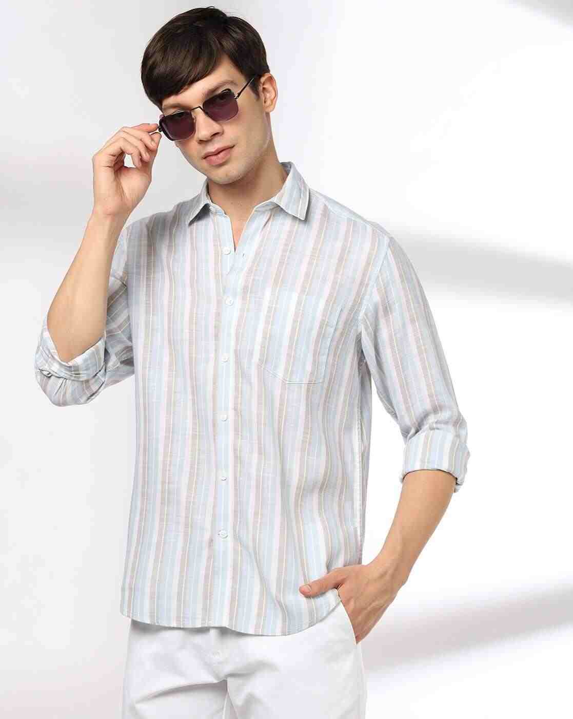 John Players | Men Striped Slim Fit Shirt with Patch Pocket|0