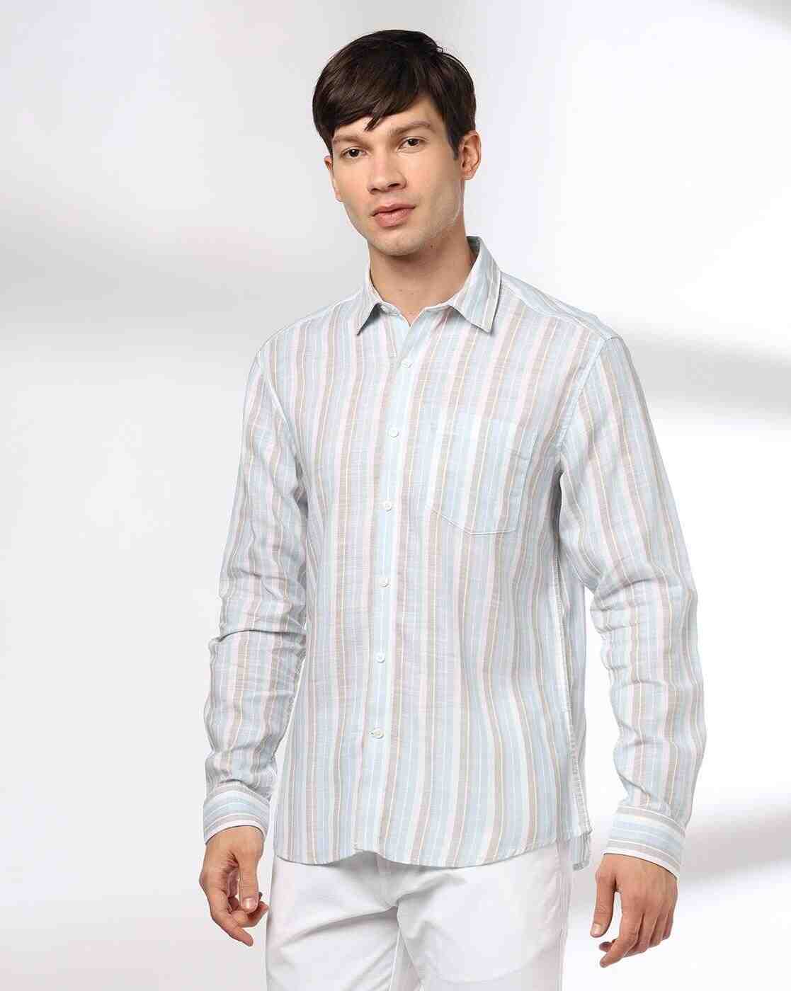 John Players | Men Striped Slim Fit Shirt with Patch Pocket|3