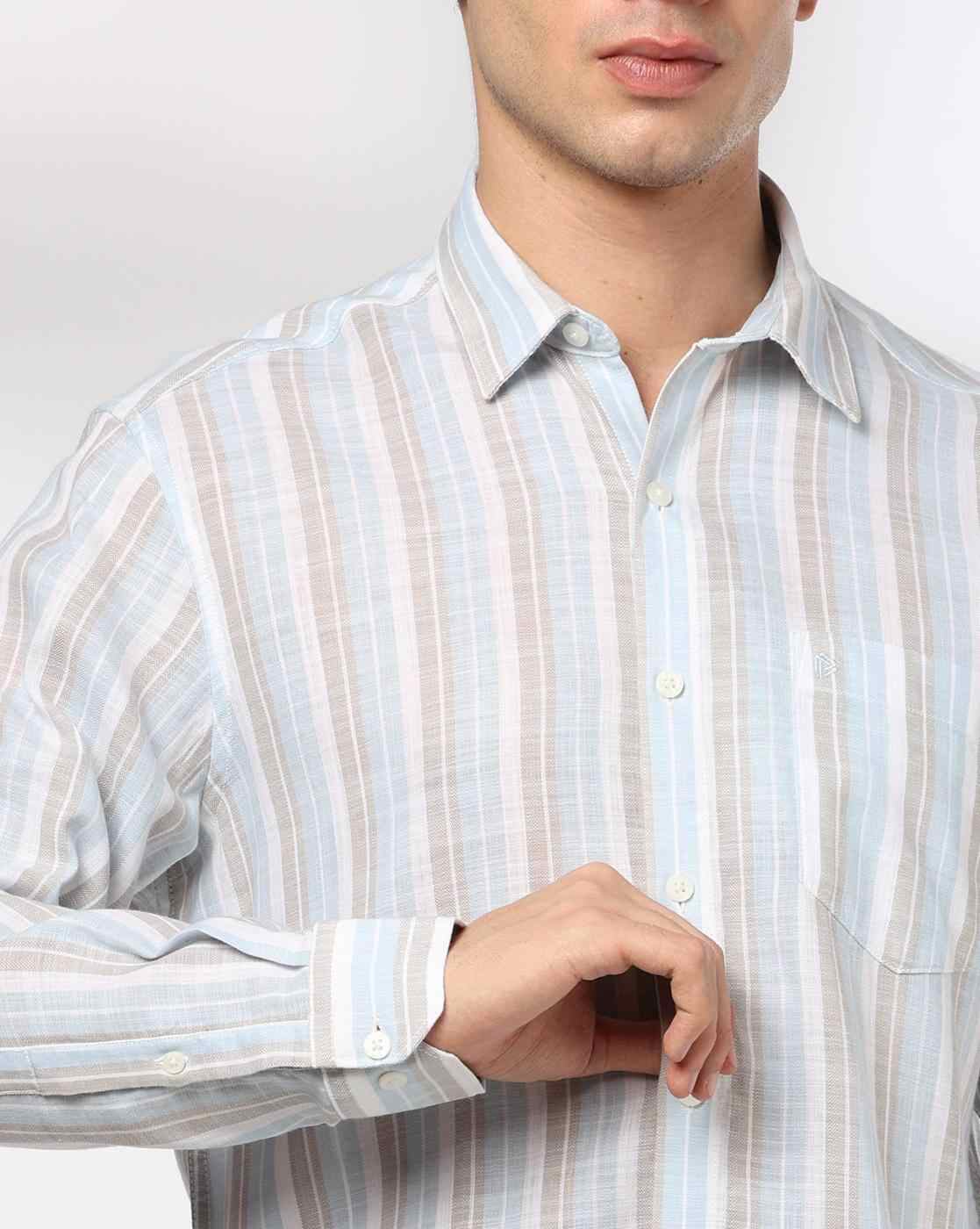 John Players | Men Striped Slim Fit Shirt with Patch Pocket|4