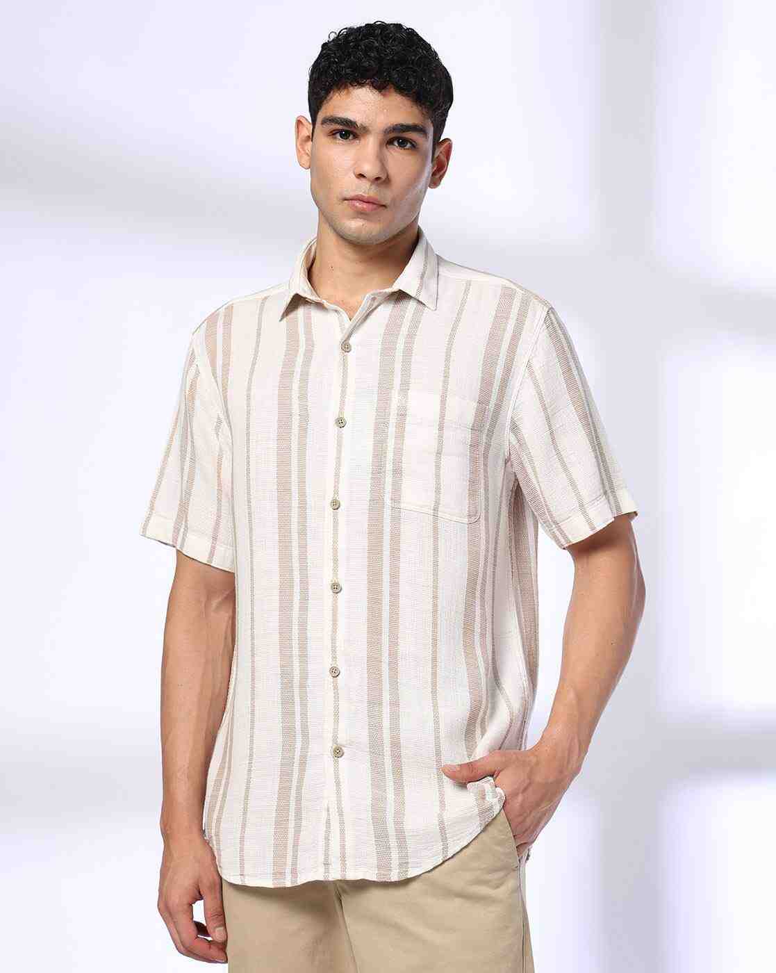 JOHN PLAYERS | Men Striped Slim Fit Shirt with Patch Pocket|0