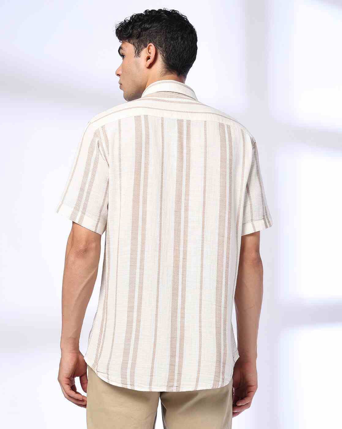 JOHN PLAYERS | Men Striped Slim Fit Shirt with Patch Pocket|2