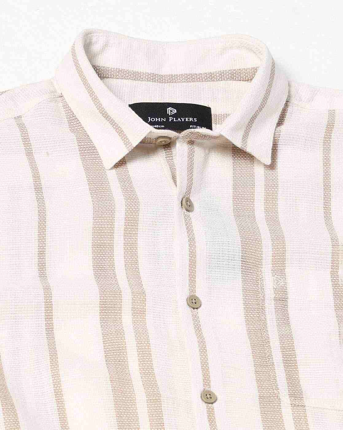 JOHN PLAYERS | Men Striped Slim Fit Shirt with Patch Pocket|4