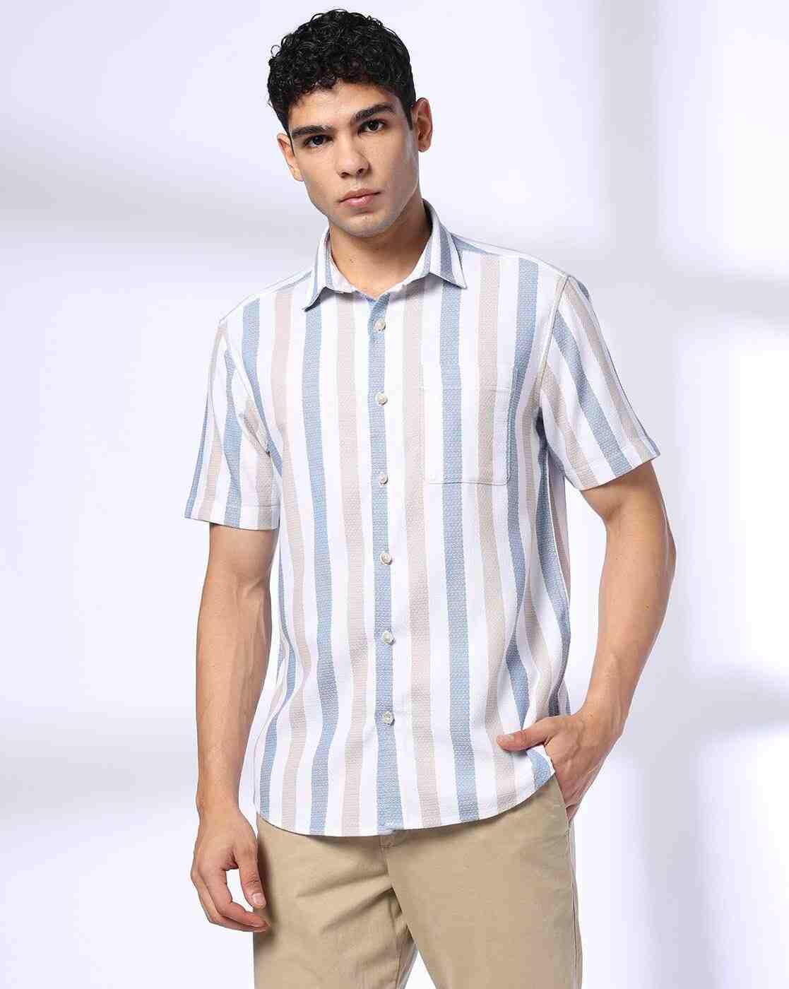 JOHN PLAYERS | Men Striped Slim Fit Shirt with Patch Pocket|0