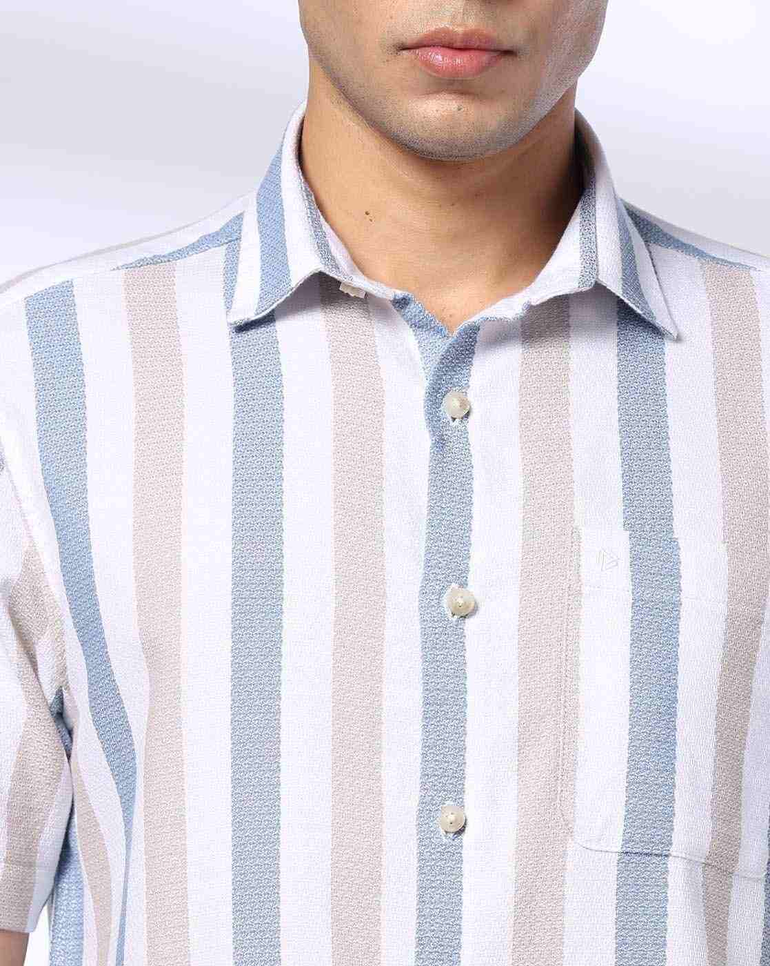JOHN PLAYERS | Men Striped Slim Fit Shirt with Patch Pocket|3