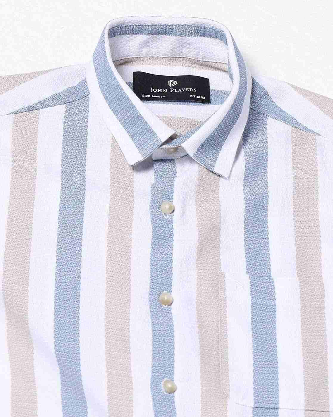 JOHN PLAYERS | Men Striped Slim Fit Shirt with Patch Pocket|4
