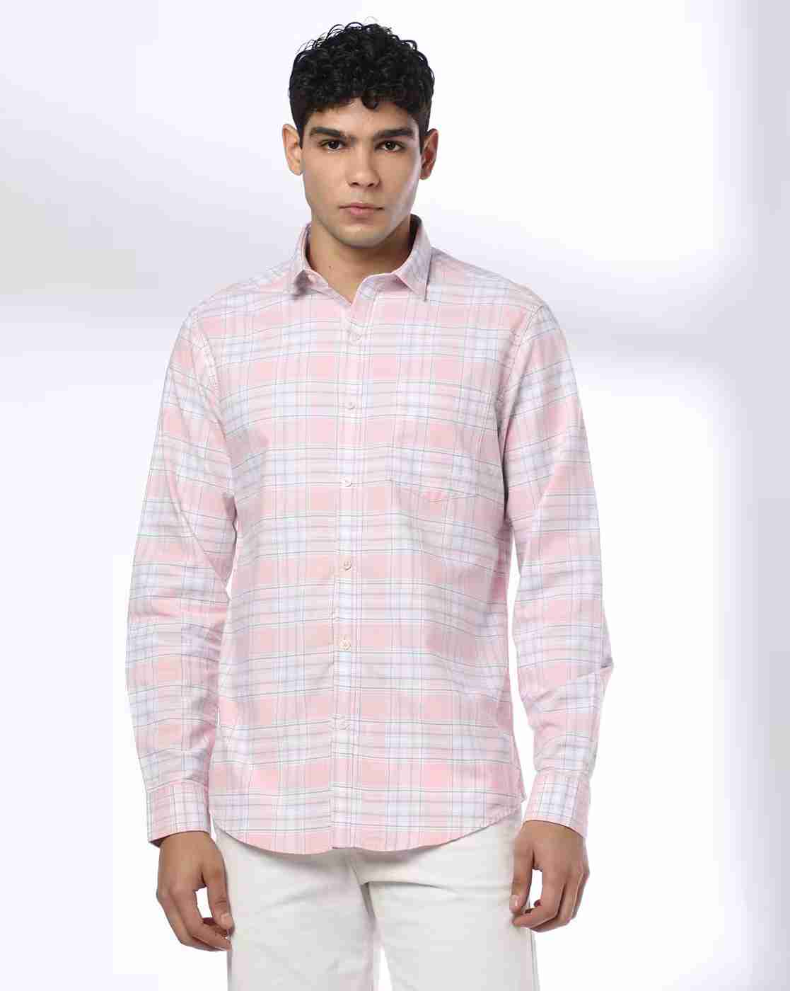JOHN PLAYERS | Men Checked Slim Fit Shirt with Patch Pocket|1