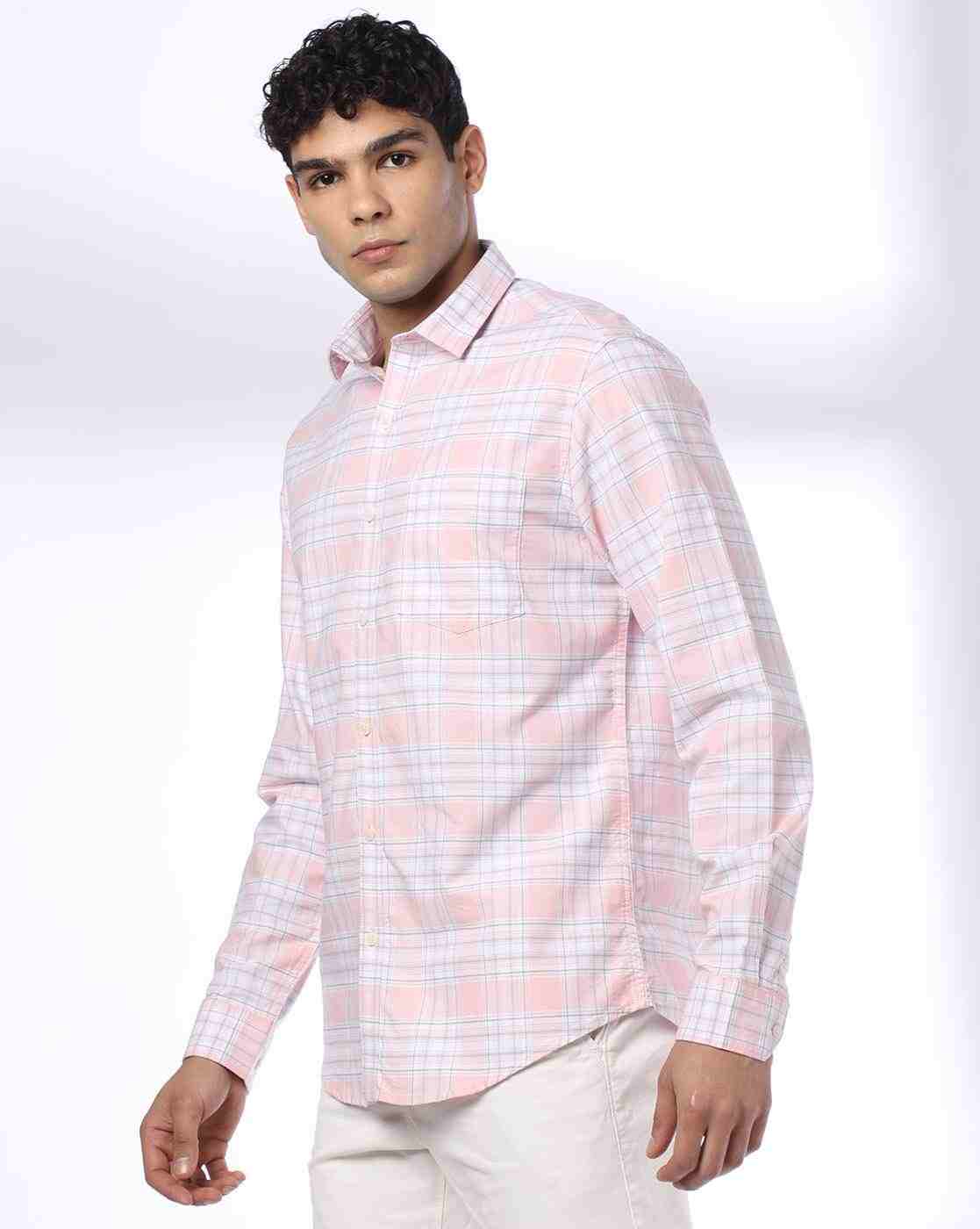 JOHN PLAYERS | Men Checked Slim Fit Shirt with Patch Pocket|2