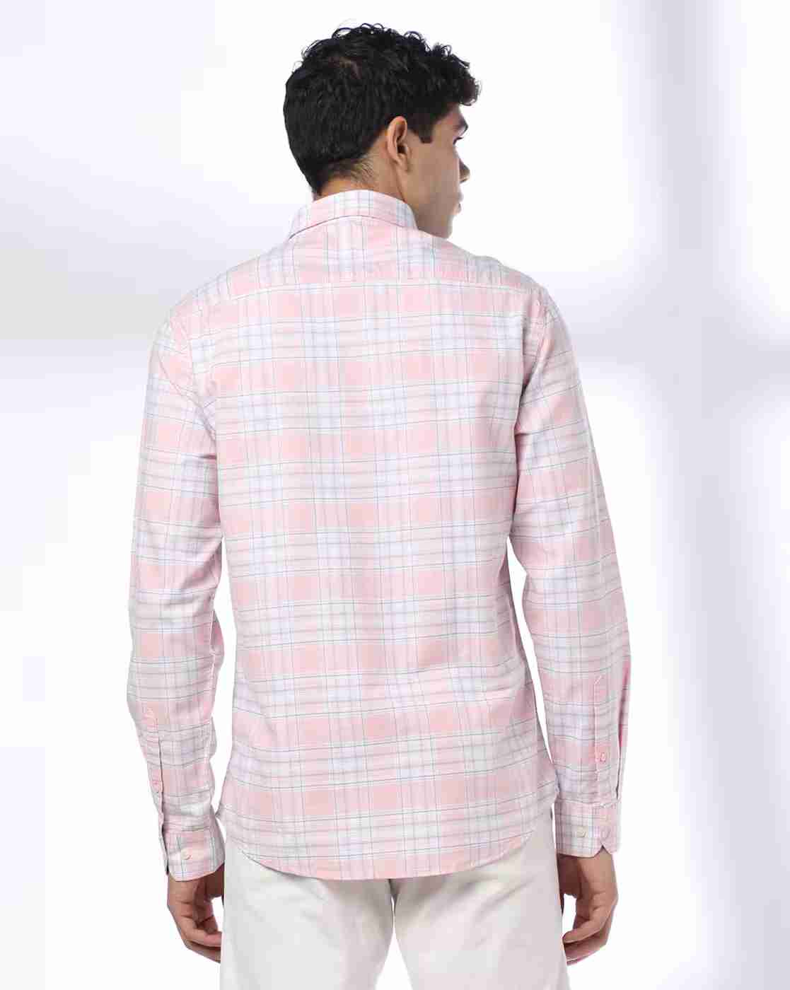 JOHN PLAYERS | Men Checked Slim Fit Shirt with Patch Pocket|3