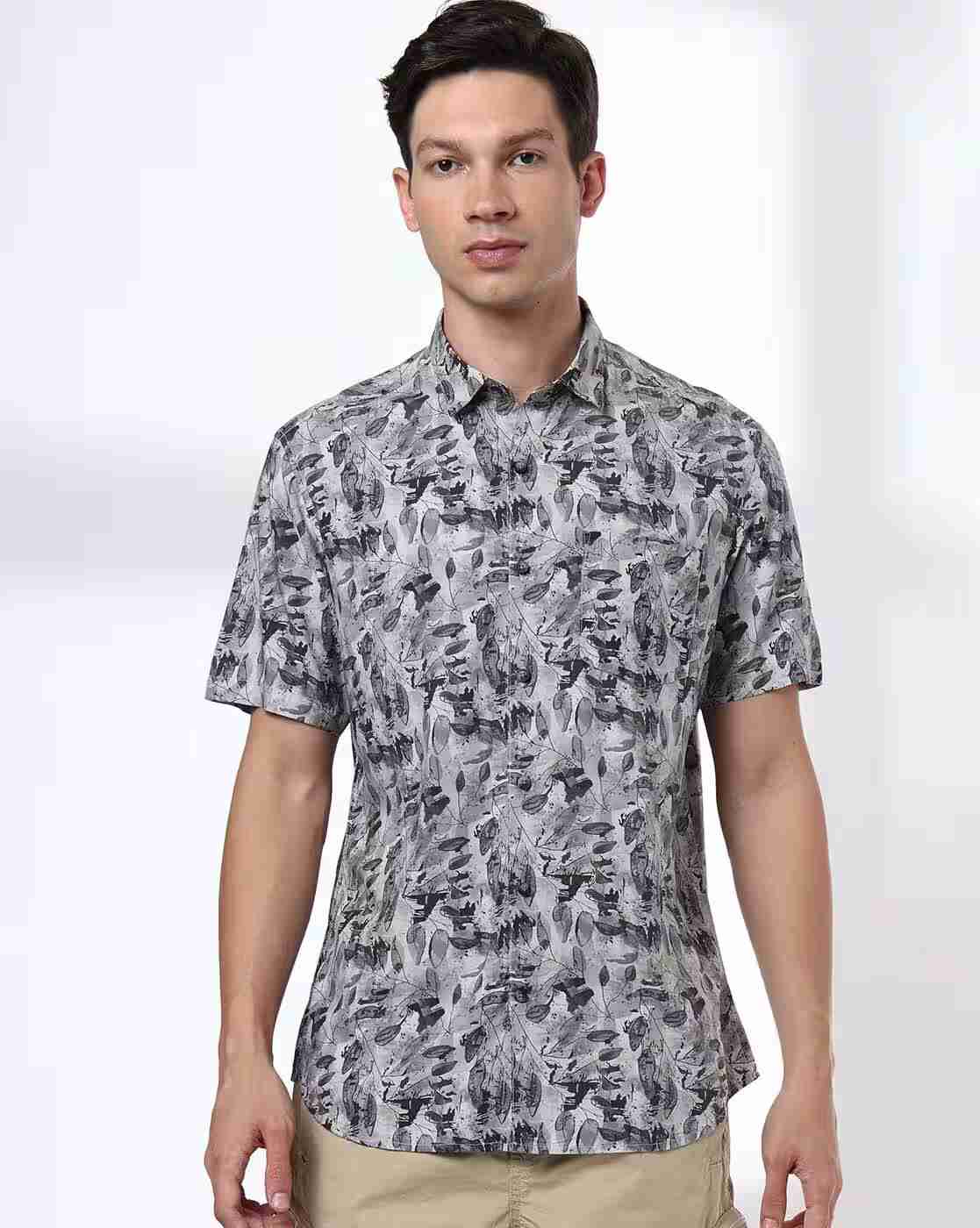 JOHN PLAYERS | Men Leaf Print Slim Fit Shirt|0