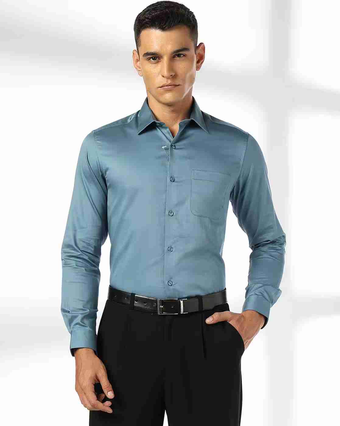 John Players | Men Slim Fit Cotton Shirt with Patch Pocket|0