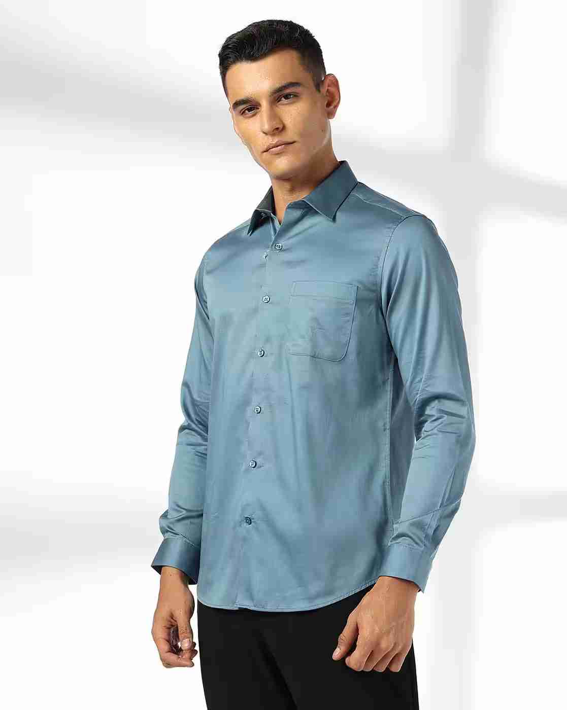 John Players | Men Slim Fit Cotton Shirt with Patch Pocket|1