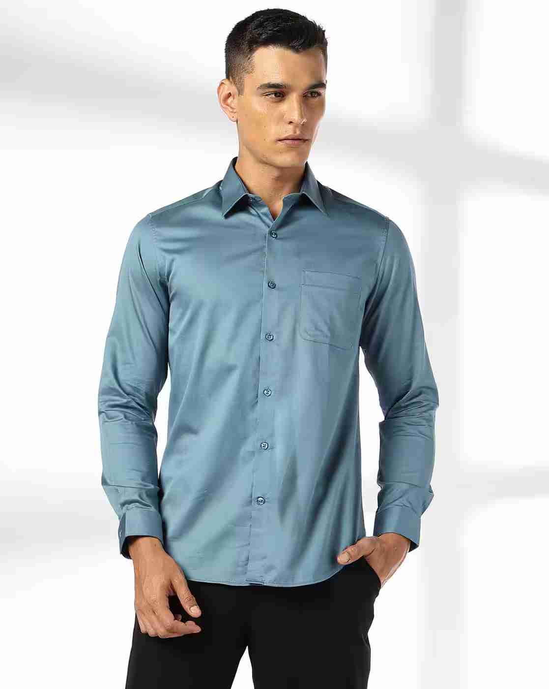 John Players | Men Slim Fit Cotton Shirt with Patch Pocket|3