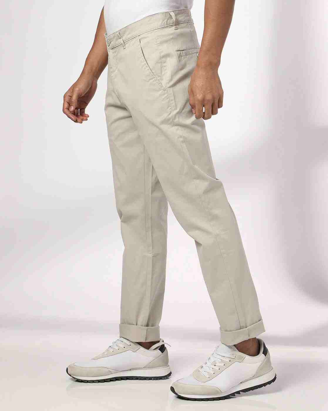 JOHN PLAYERS | Men Slim Fit Flat-Front Chinos|1