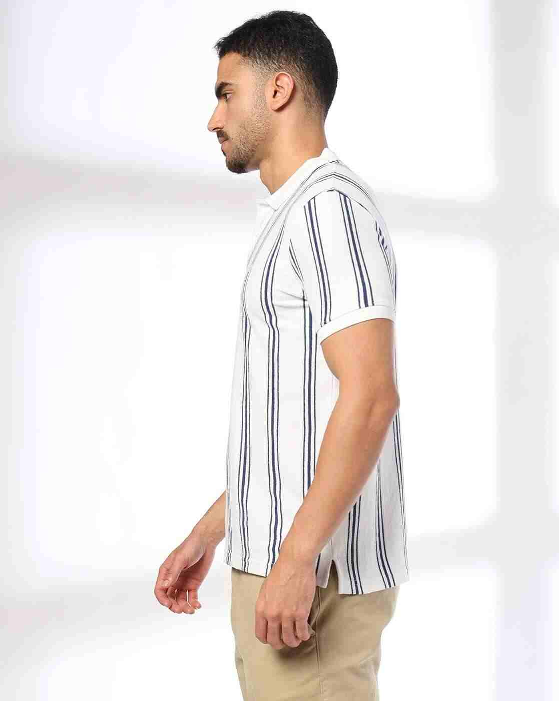 John Players | Men Striped Slim Fit Polo T-Shirt|1