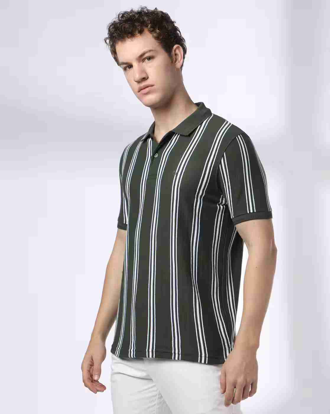 John Players | Men Striped Slim Fit Polo T-Shirt|1
