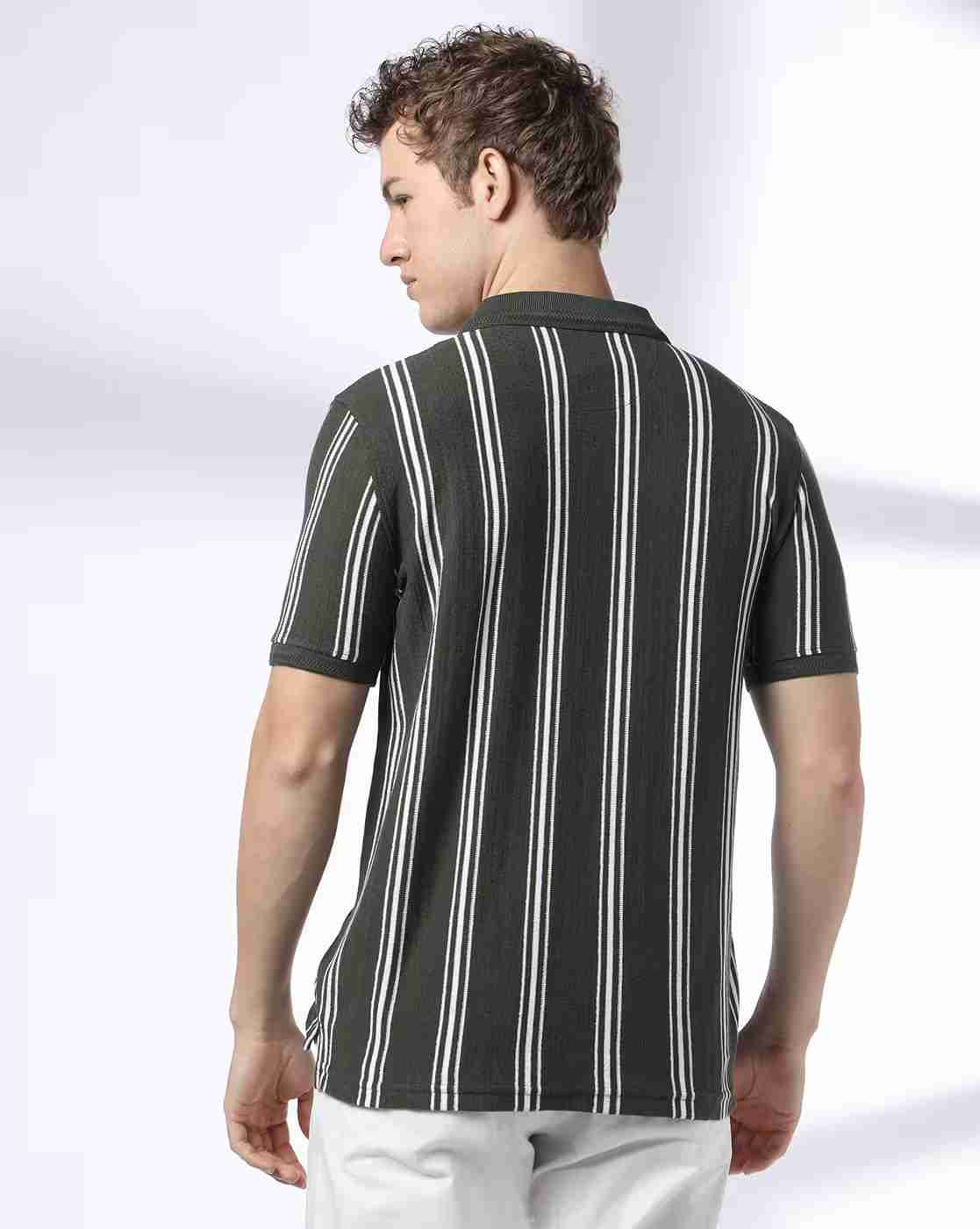 John Players | Men Striped Slim Fit Polo T-Shirt|2
