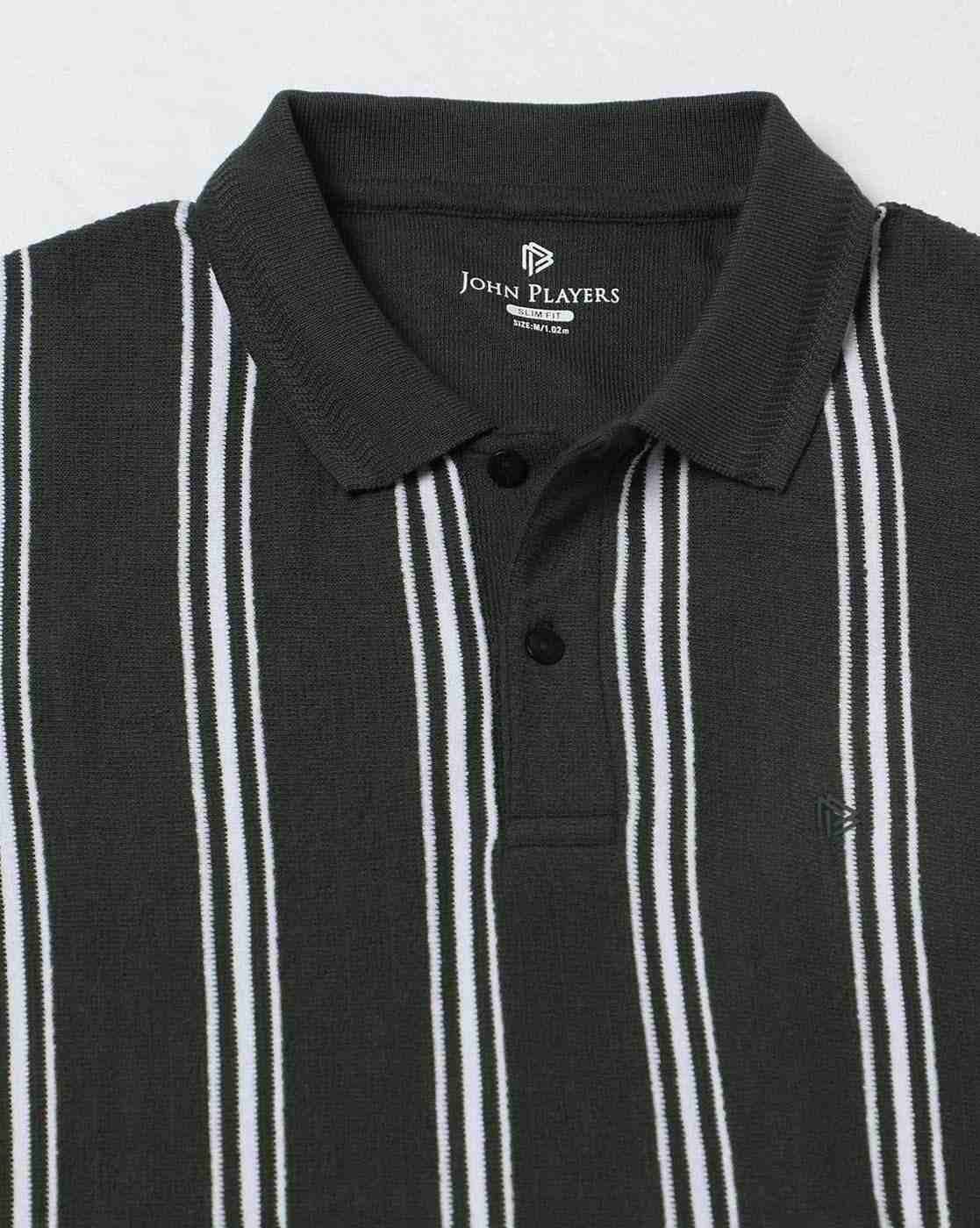 John Players | Men Striped Slim Fit Polo T-Shirt|5