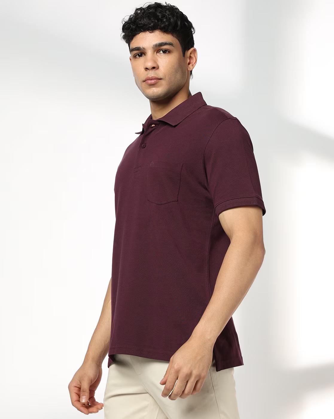John Players | Men Slim Fit Polo T-Shirt with Patch Pocket|1
