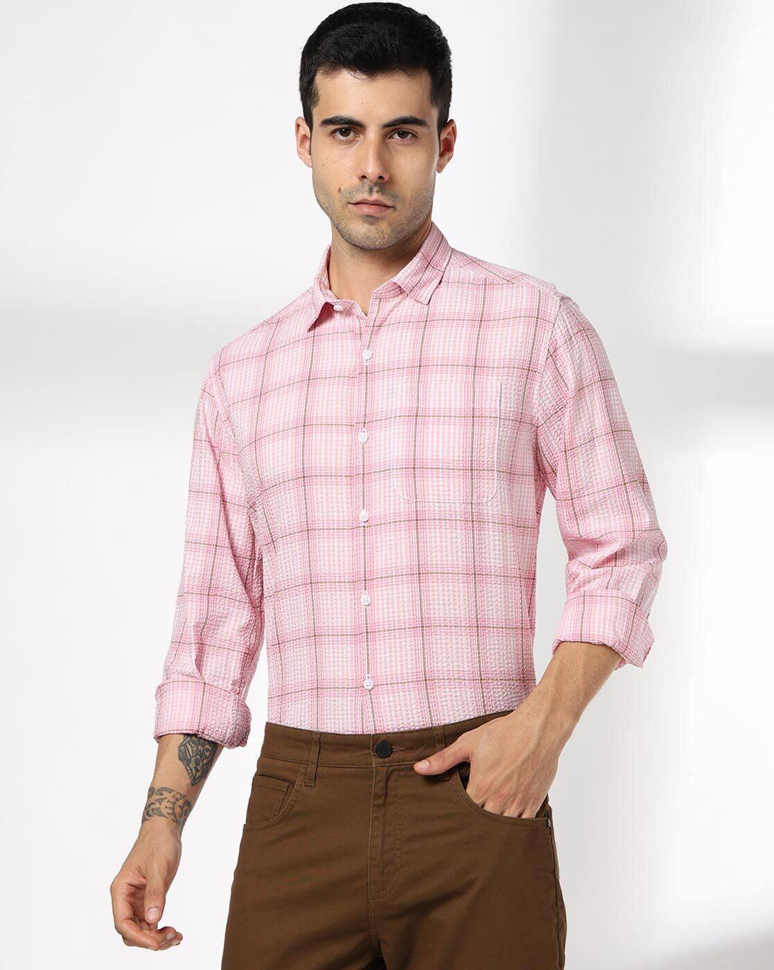 John Players | Men Checked Slim Fit Shirt with Patch Pocket|0